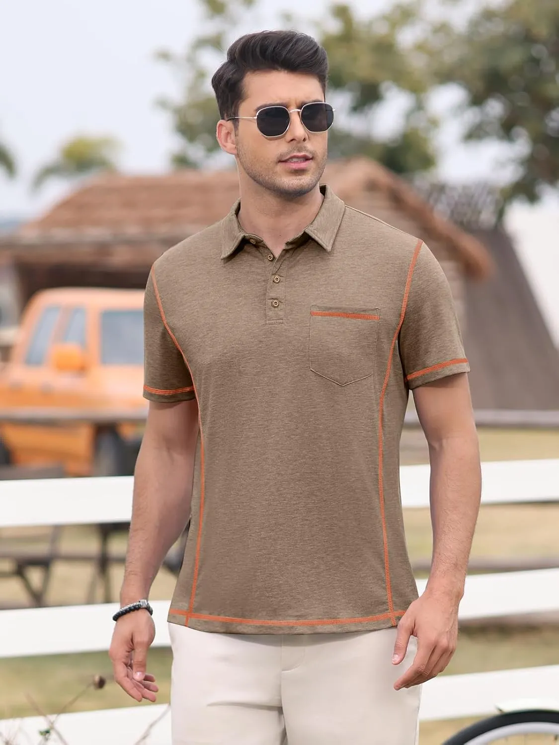 Men's Casual Polo Shirts Classic Short Sleeve Button Tees Basic Golf Shirt Cotton Top with Pocket