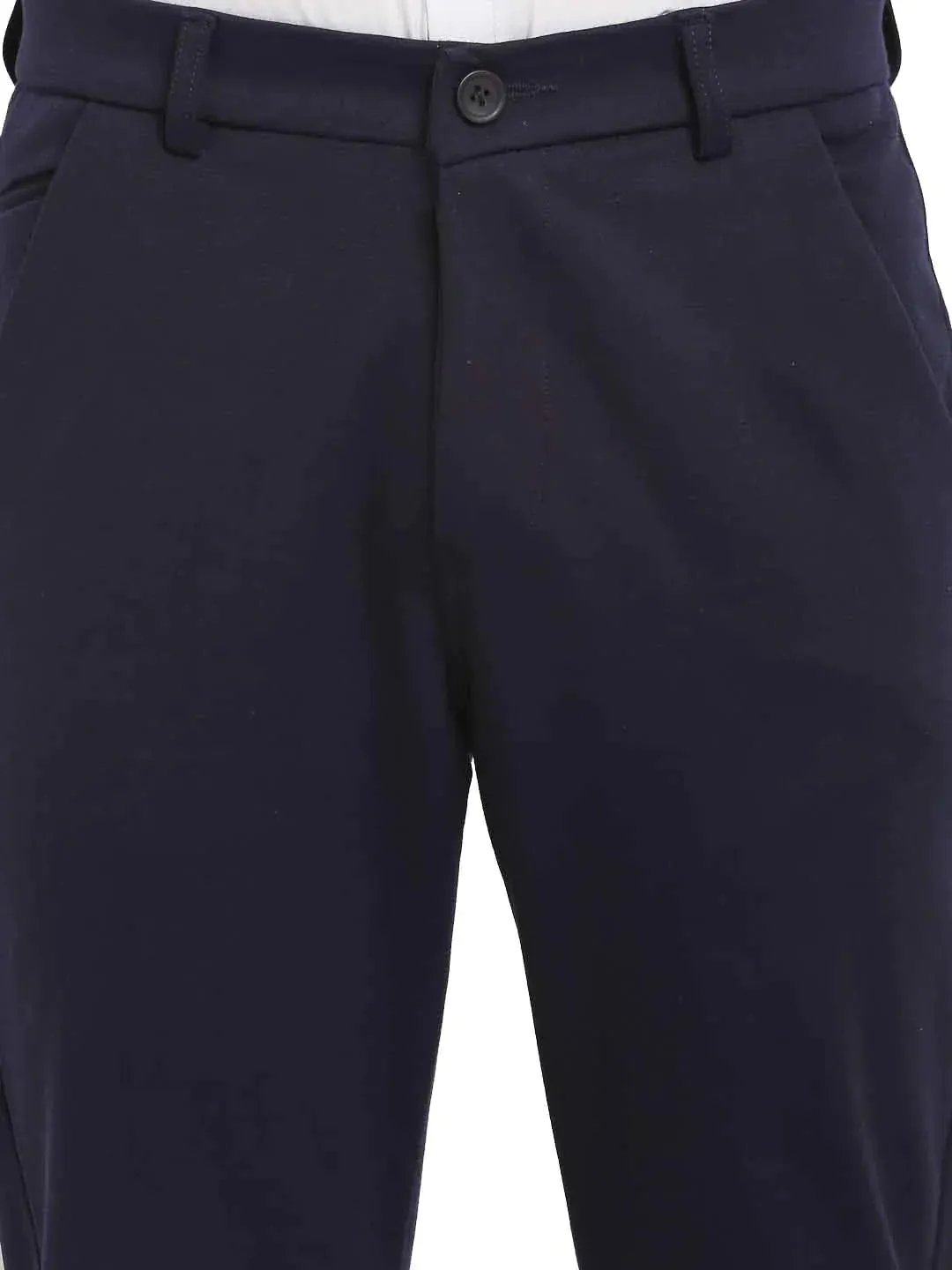 Men'S Navy Blue 4-Way Lycra Tapered Fit Trousers