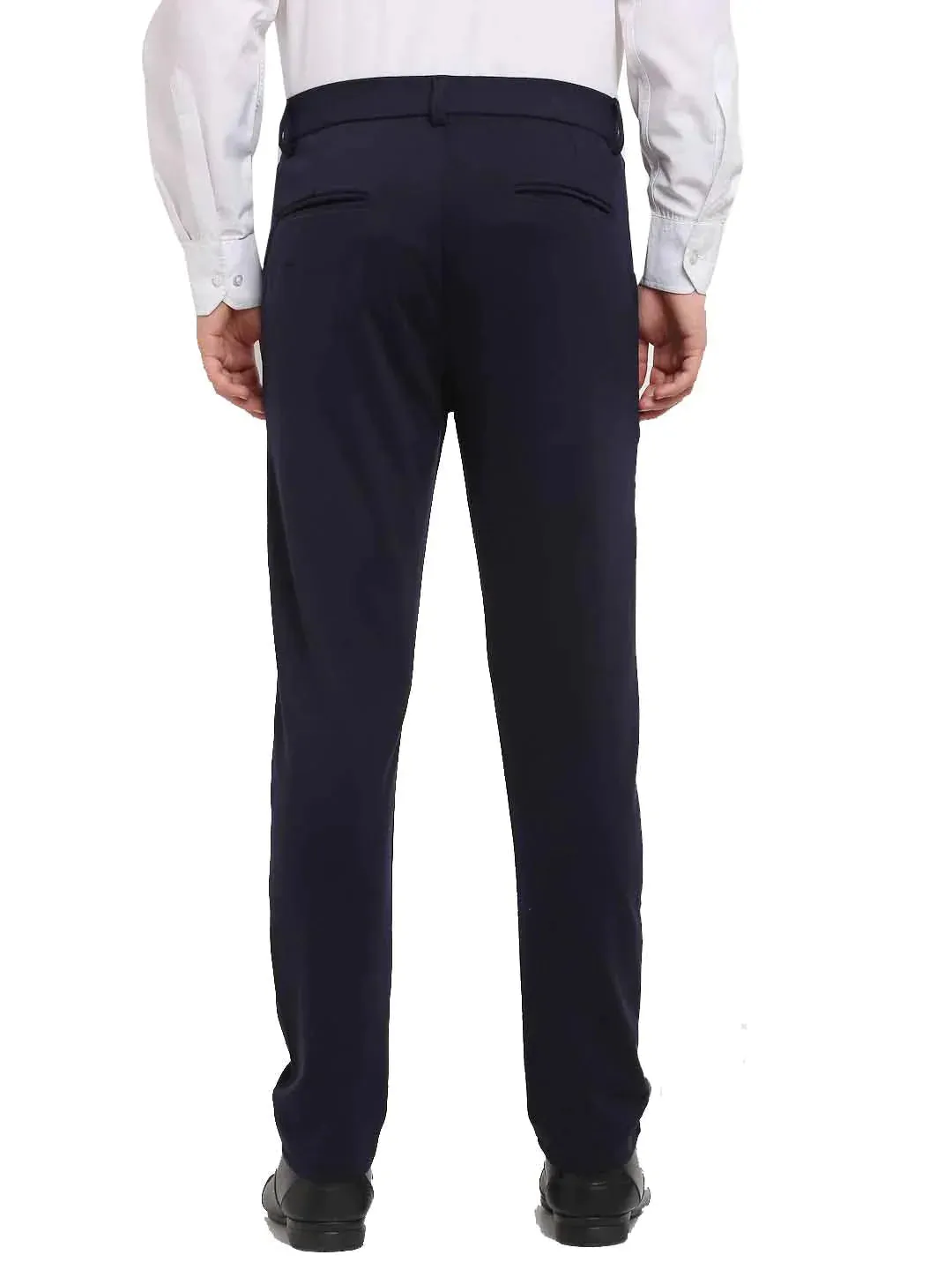 Men'S Navy Blue 4-Way Lycra Tapered Fit Trousers