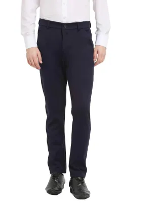 Men'S Navy Blue 4-Way Lycra Tapered Fit Trousers