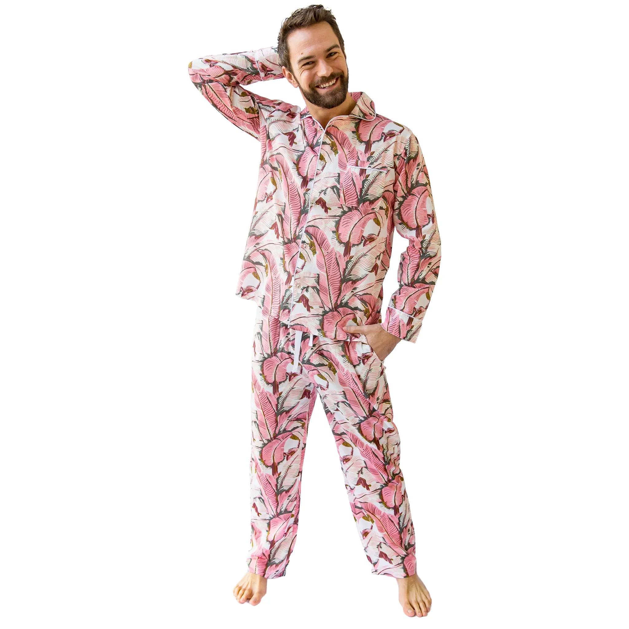 Men's Pink Martinique®, Banana Leaf Shirt   Pj Pant Set