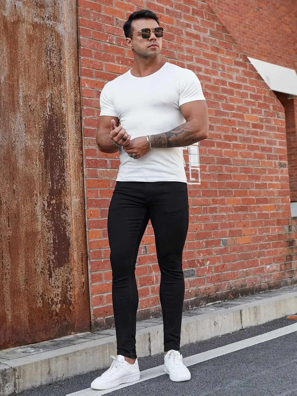 Men's Super Skinny Stretch Tapered Leg Slim Fit Ripped Distressed Jeans