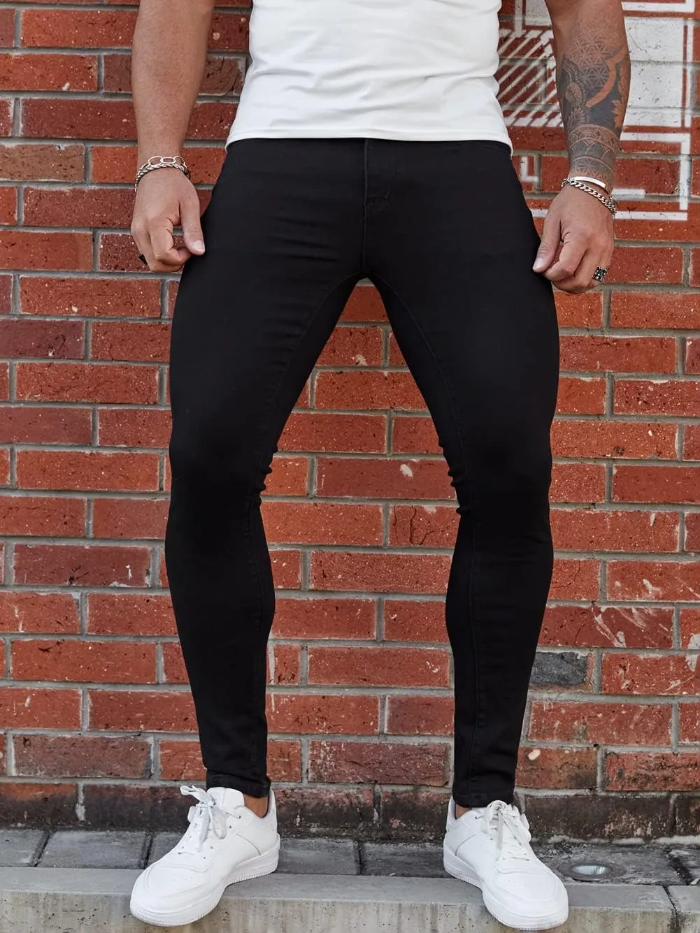 Men's Super Skinny Stretch Tapered Leg Slim Fit Ripped Distressed Jeans