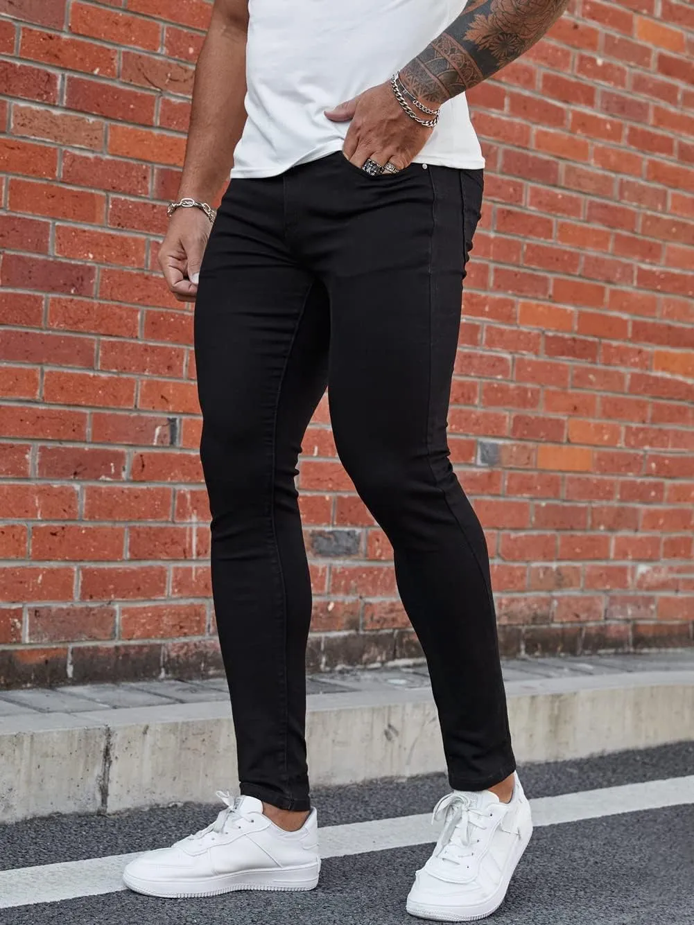 Men's Super Skinny Stretch Tapered Leg Slim Fit Ripped Distressed Jeans