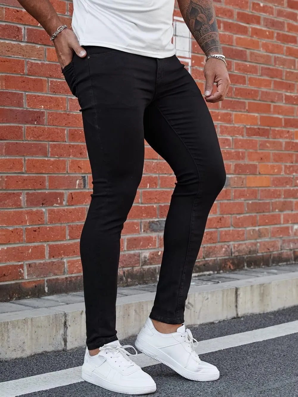 Men's Super Skinny Stretch Tapered Leg Slim Fit Ripped Distressed Jeans
