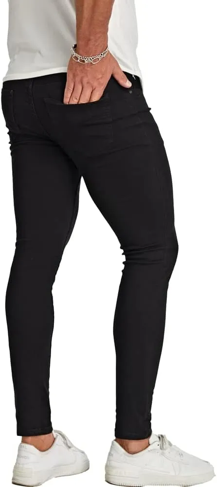 Men's Super Skinny Stretch Tapered Leg Slim Fit Ripped Distressed Jeans