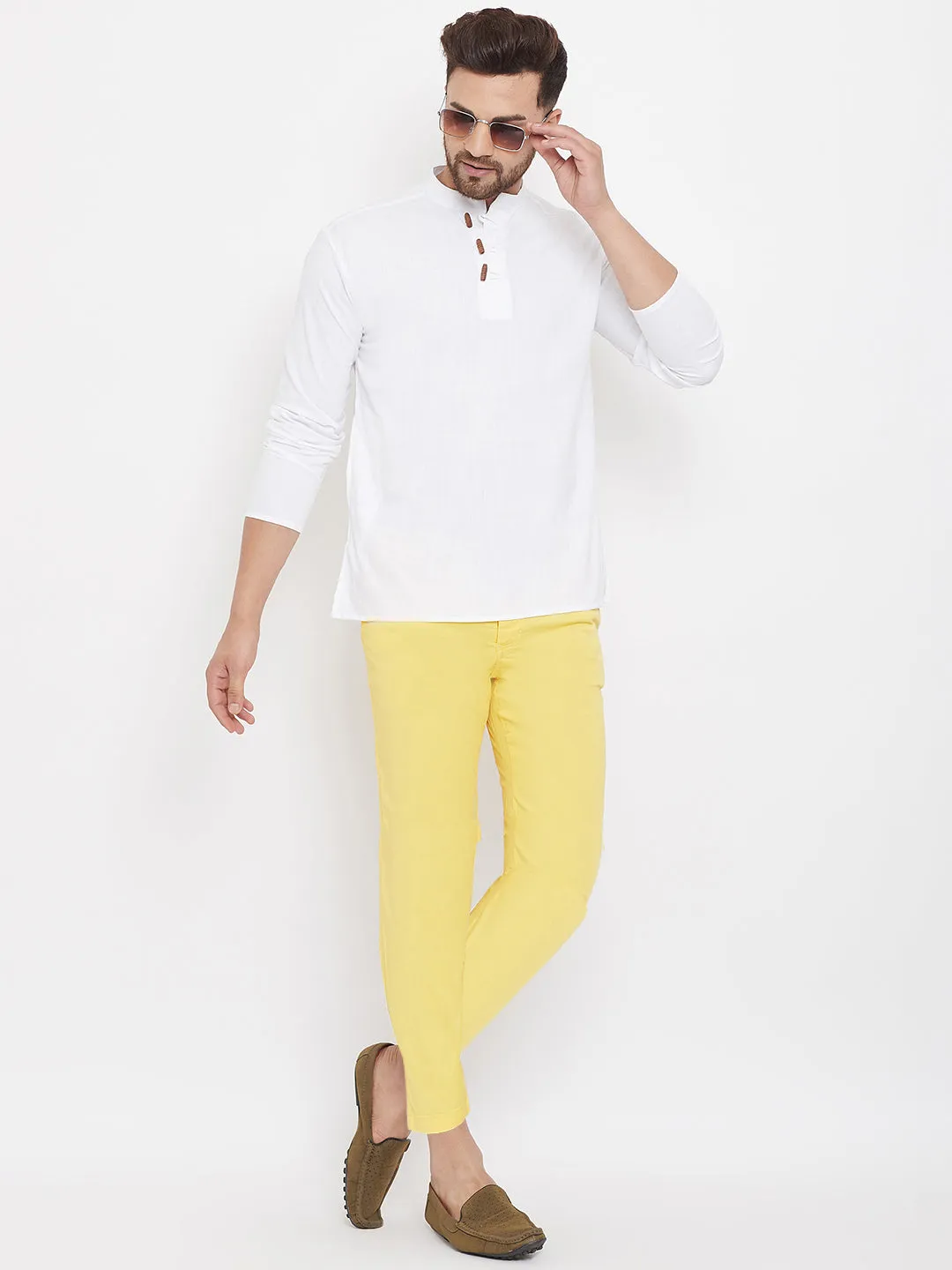 Men's White Button Placket Shirt Kurta - Even Apparels