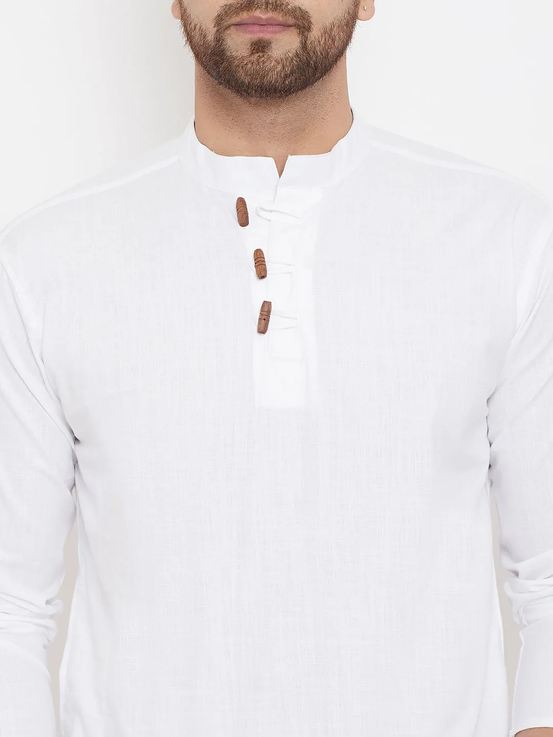 Men's White Button Placket Shirt Kurta - Even Apparels