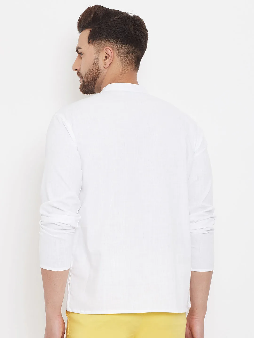 Men's White Button Placket Shirt Kurta - Even Apparels