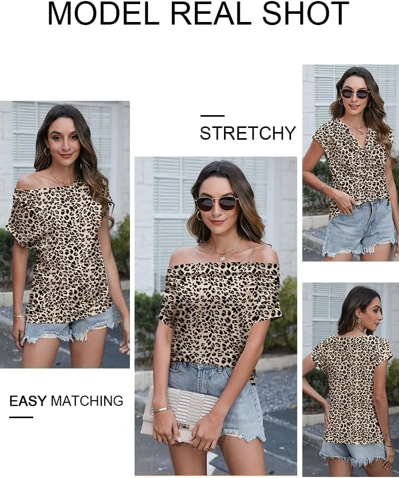 Poetsky Summer Womens Fashion Dressy Tops Short Sleeve Cowl Neck Shirts Trendy 2025 Classy Casual Outfits Ladies Top Blouses
