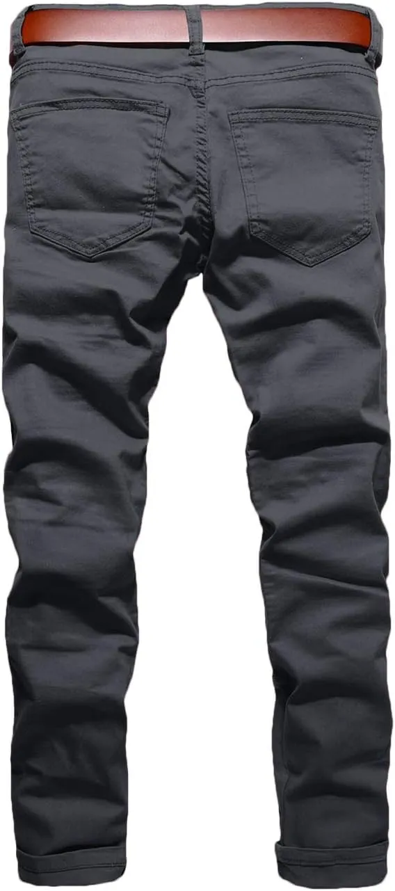 Rexcyril Men's Moto Biker Jeans Distressed Ripped Skinny Slim Fit Denim Pants with Zippers