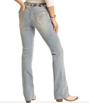 RRWD4MR1CN - Rock&Roll Denim Women’s Mid Rise Extra Stretch Bootcut Jeans.
