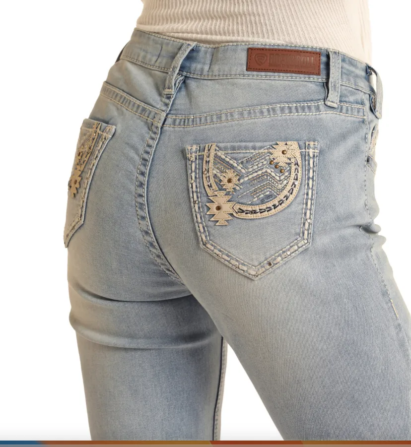 RRWD4MR1CN - Rock&Roll Denim Women’s Mid Rise Extra Stretch Bootcut Jeans.