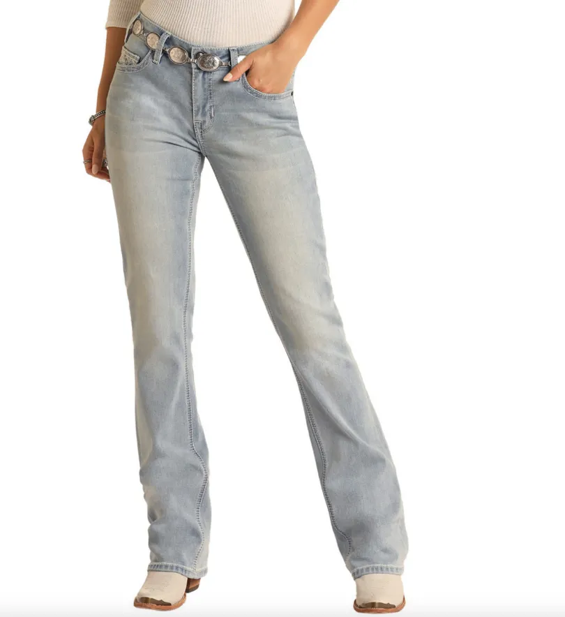 RRWD4MR1CN - Rock&Roll Denim Women’s Mid Rise Extra Stretch Bootcut Jeans.