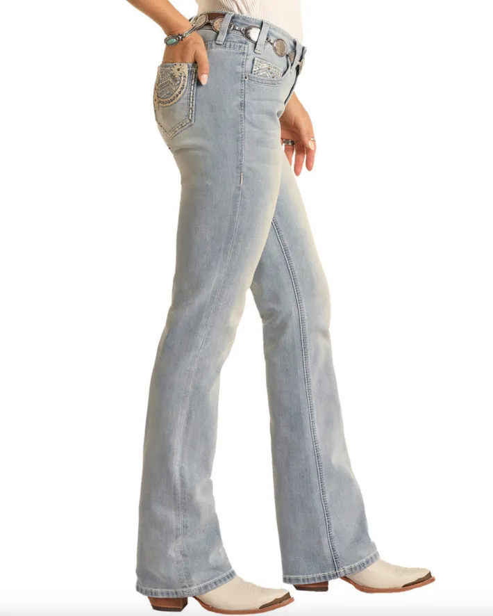 RRWD4MR1CN - Rock&Roll Denim Women’s Mid Rise Extra Stretch Bootcut Jeans.