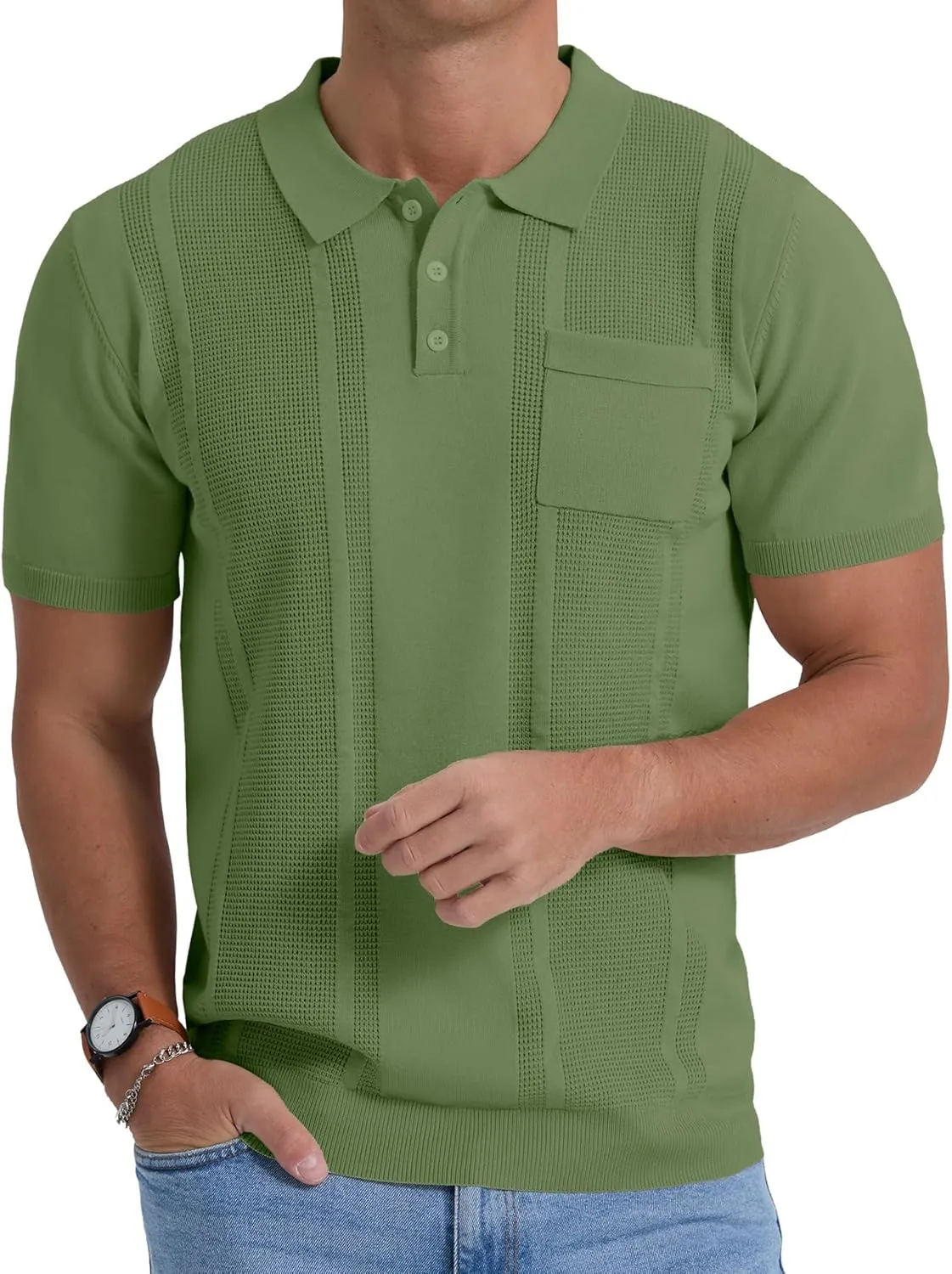 Sailwind Mens Textured Knit Polo Shirts Short Sleeve Summer Collared T Shirt with Pocket