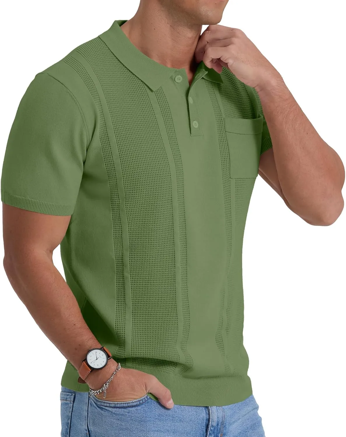 Sailwind Mens Textured Knit Polo Shirts Short Sleeve Summer Collared T Shirt with Pocket
