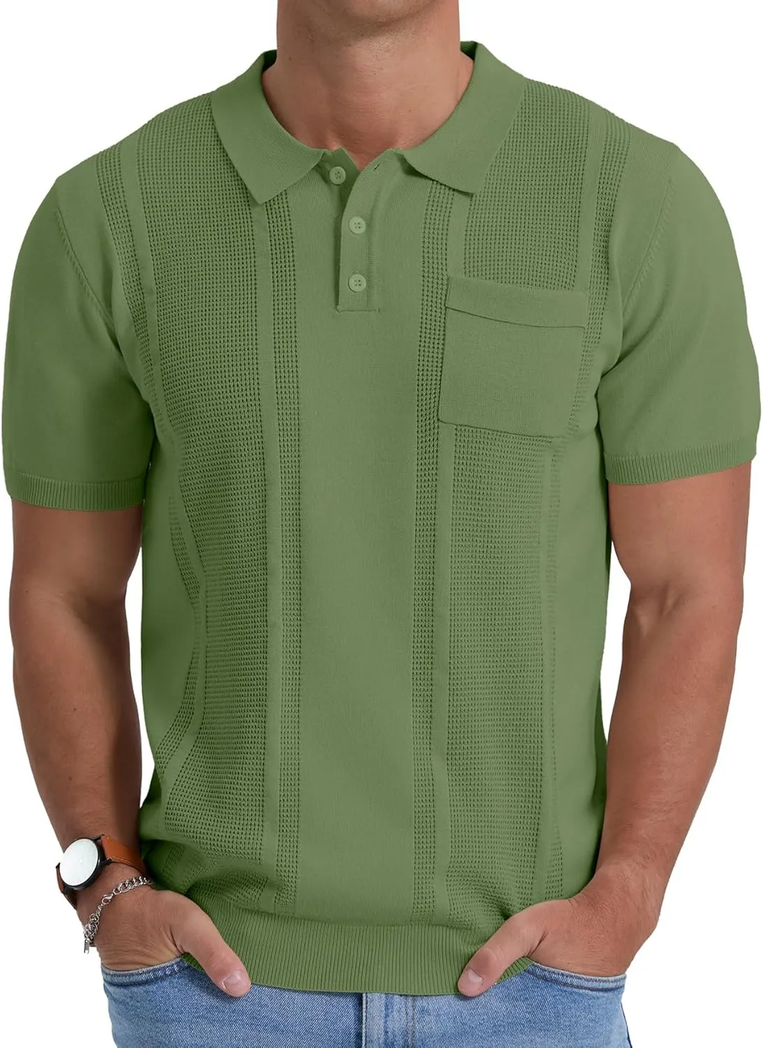 Sailwind Mens Textured Knit Polo Shirts Short Sleeve Summer Collared T Shirt with Pocket