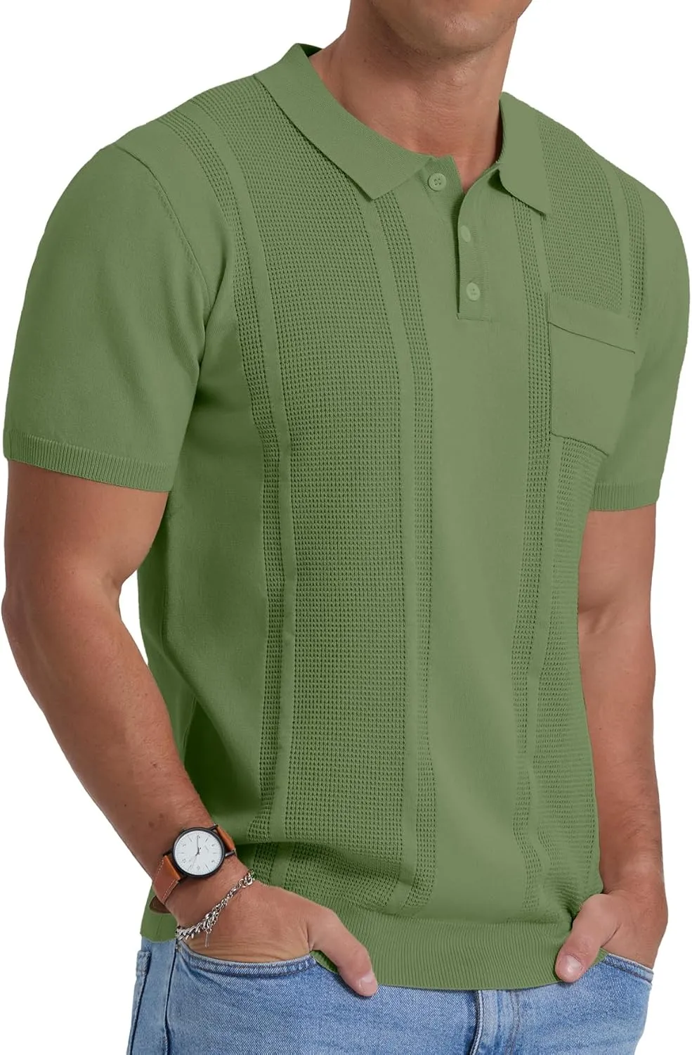 Sailwind Mens Textured Knit Polo Shirts Short Sleeve Summer Collared T Shirt with Pocket