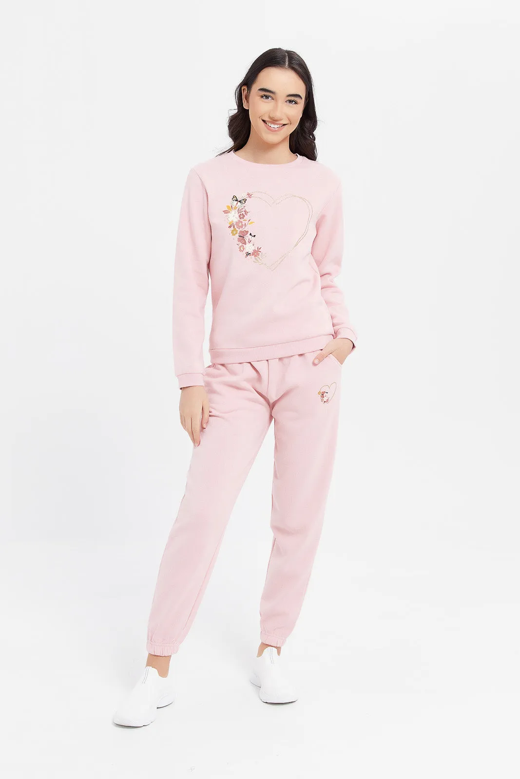 Senior Girls Pink Printed Track Pants