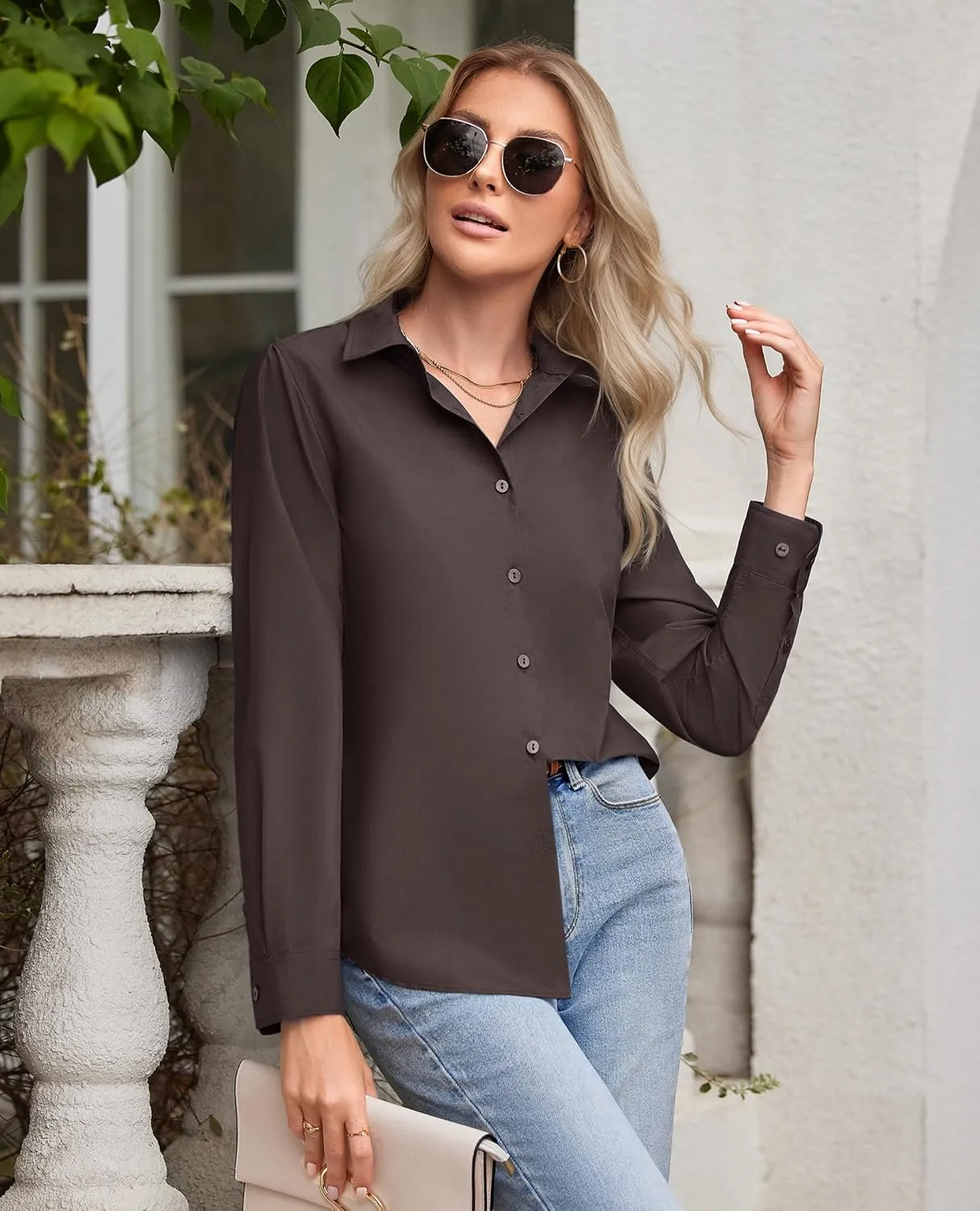siliteelon Button Down Shirts for Women Wrinkle Free Dress Shirts Long Sleeve Shirts Formal Work Office Blouses Tops