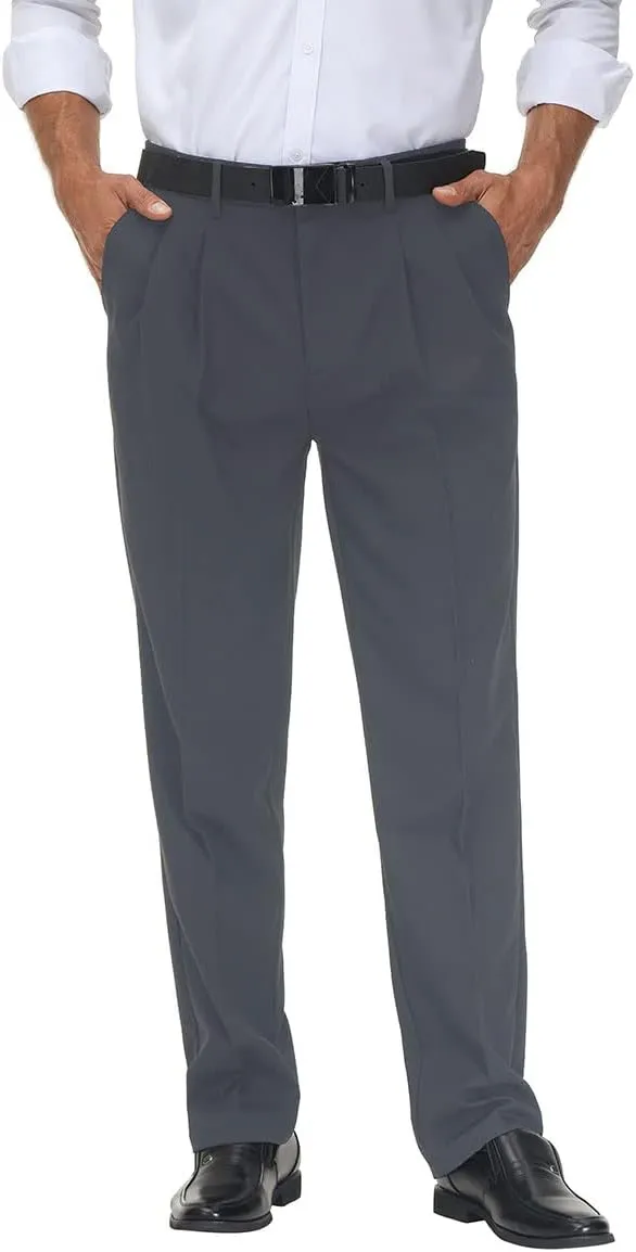 Soojun Men's Flex Pleated Front Classic Fit Dress Pants