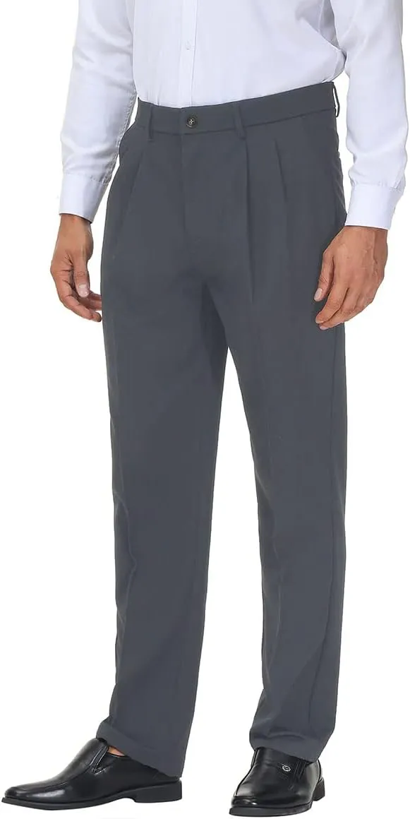 Soojun Men's Flex Pleated Front Classic Fit Dress Pants