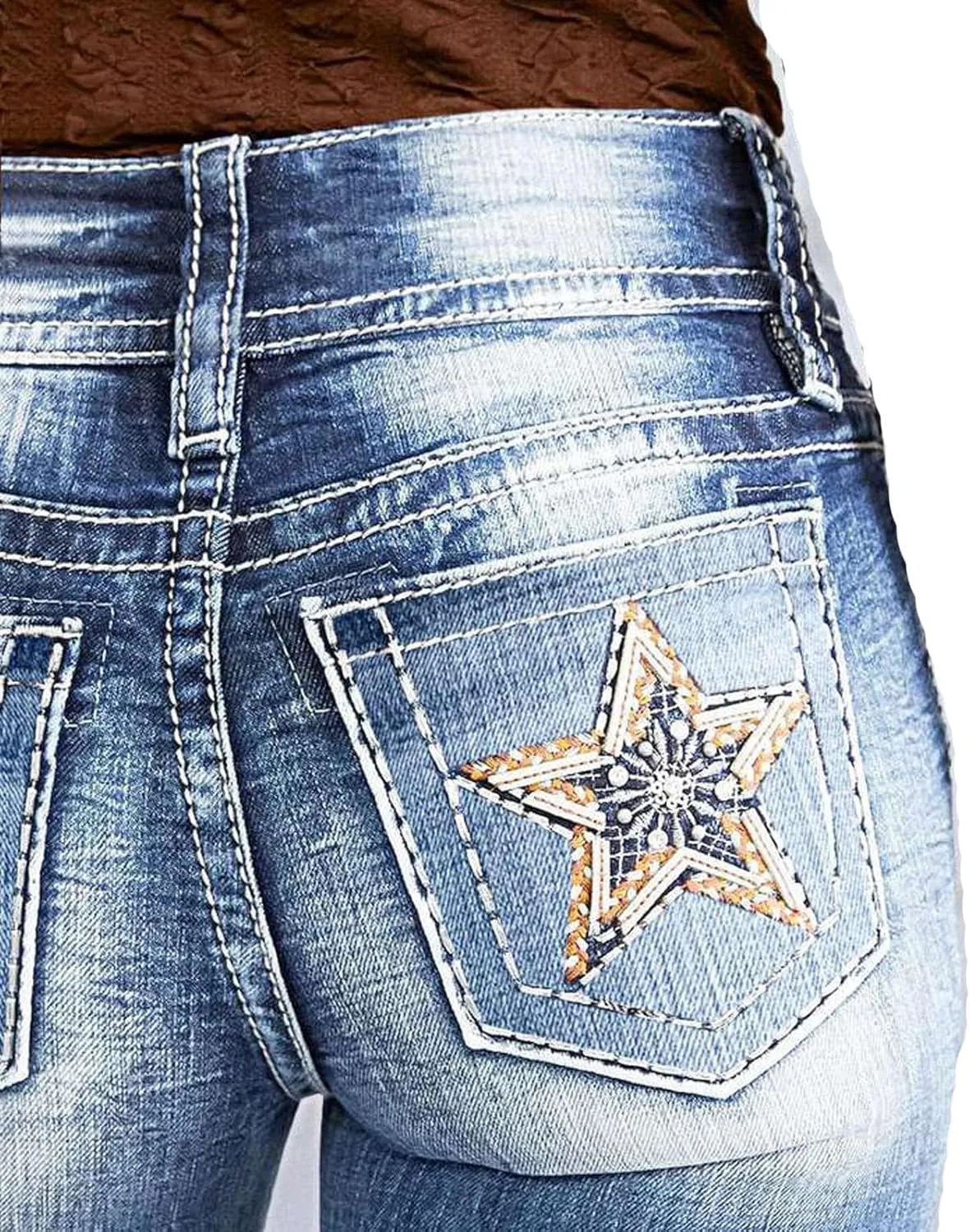 Womens Bootcut Jeans Cute Stretchy Boyfriend High Waisted Flare Jeans Y2K Trendy Country Mom Straight Leg Denim Pants