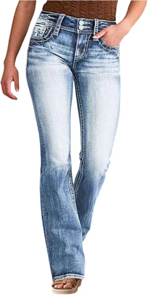 Womens Bootcut Jeans Cute Stretchy Boyfriend High Waisted Flare Jeans Y2K Trendy Country Mom Straight Leg Denim Pants