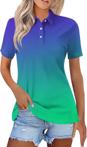 Womens Golf Shirt Polo Shirts for Women Short Sleeve Button Lapel Collared Summer Tops Casual Work Basic Tees
