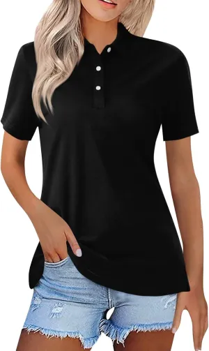 Womens Golf Shirt Polo Shirts for Women Short Sleeve Button Lapel Collared Summer Tops Casual Work Basic Tees
