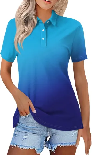 Womens Golf Shirt Polo Shirts for Women Short Sleeve Button Lapel Collared Summer Tops Casual Work Basic Tees