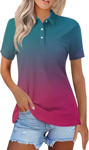 Womens Golf Shirt Polo Shirts for Women Short Sleeve Button Lapel Collared Summer Tops Casual Work Basic Tees
