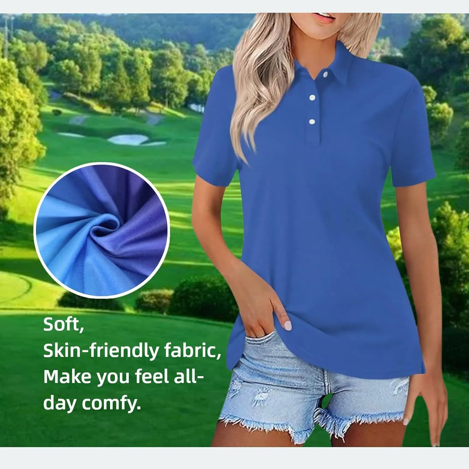 Womens Golf Shirt Polo Shirts for Women Short Sleeve Button Lapel Collared Summer Tops Casual Work Basic Tees