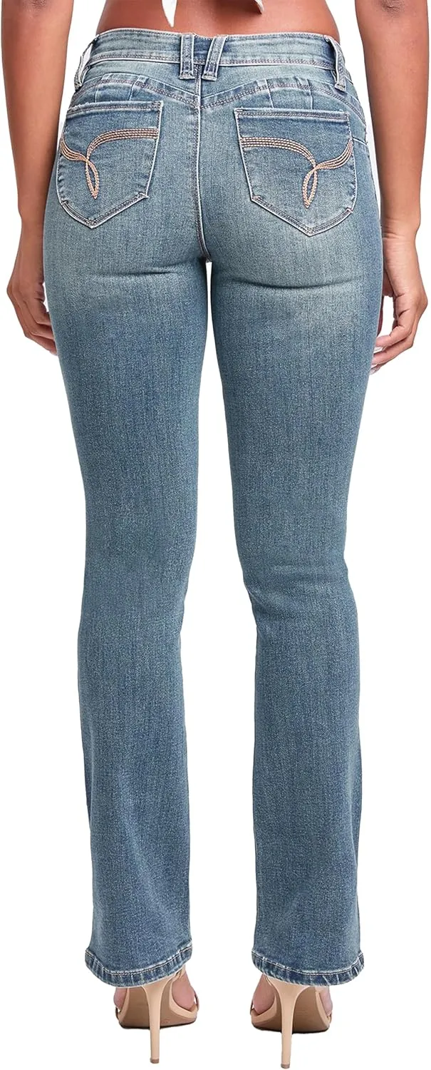 YMI Women's Wannabettabutt Mid Rise Bootcut Jeans