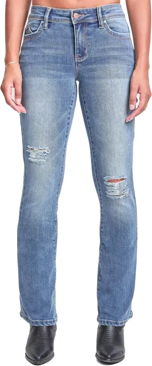 YMI Women's Wannabettabutt Mid Rise Bootcut Jeans