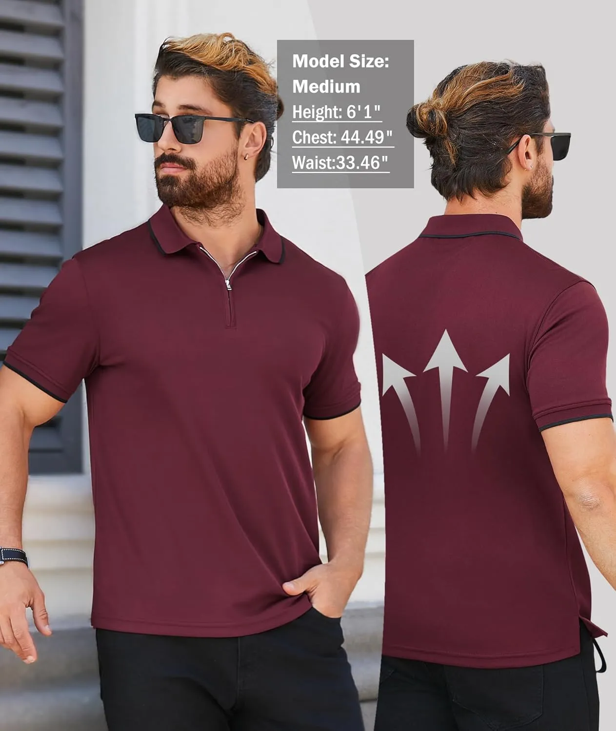 ZITY Mens Quarter Zip Polo Shirts Casual Classic Short Sleeve Contrast Collar Polo T Shirts