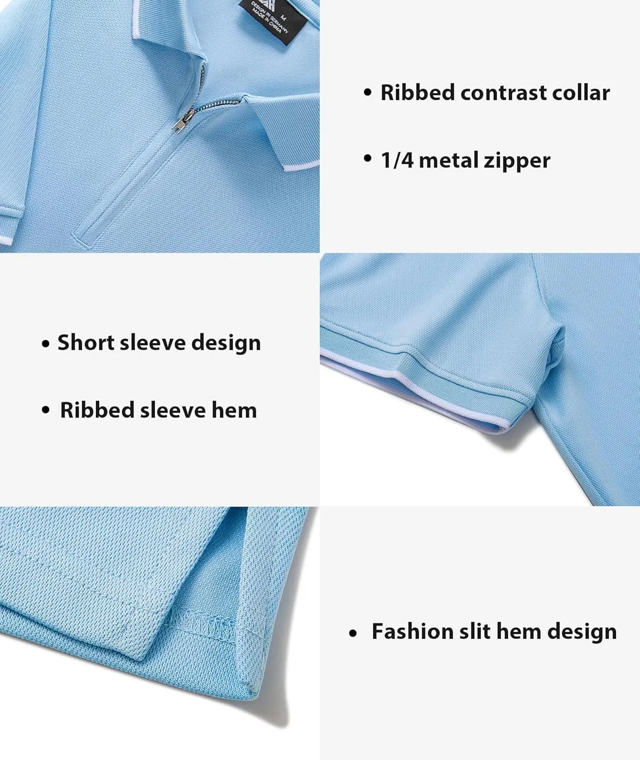 ZITY Mens Quarter Zip Polo Shirts Casual Classic Short Sleeve Contrast Collar Polo T Shirts