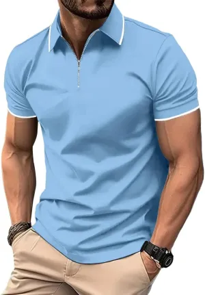 ZITY Mens Quarter Zip Polo Shirts Casual Classic Short Sleeve Contrast Collar Polo T Shirts