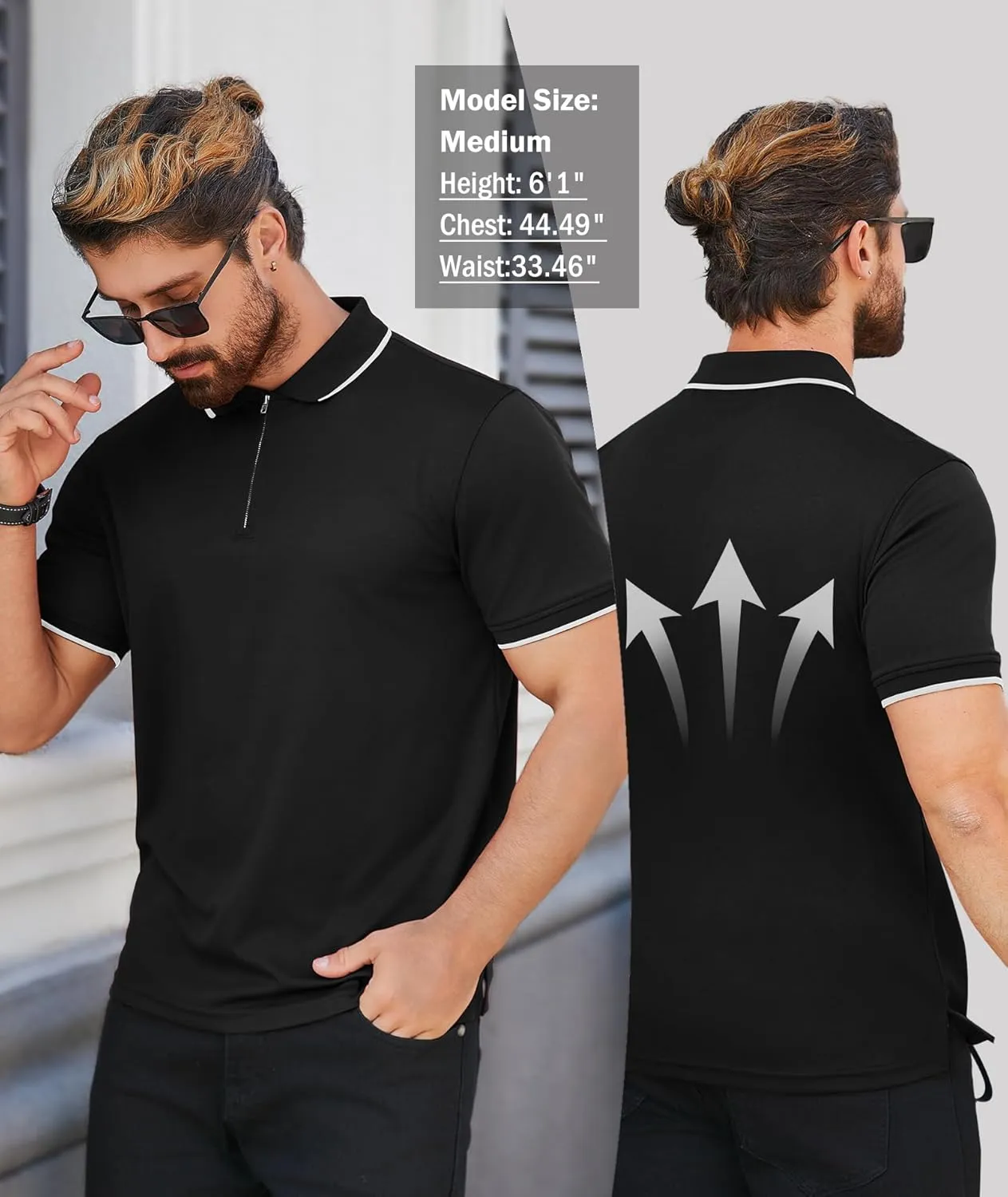 ZITY Mens Quarter Zip Polo Shirts Casual Classic Short Sleeve Contrast Collar Polo T Shirts