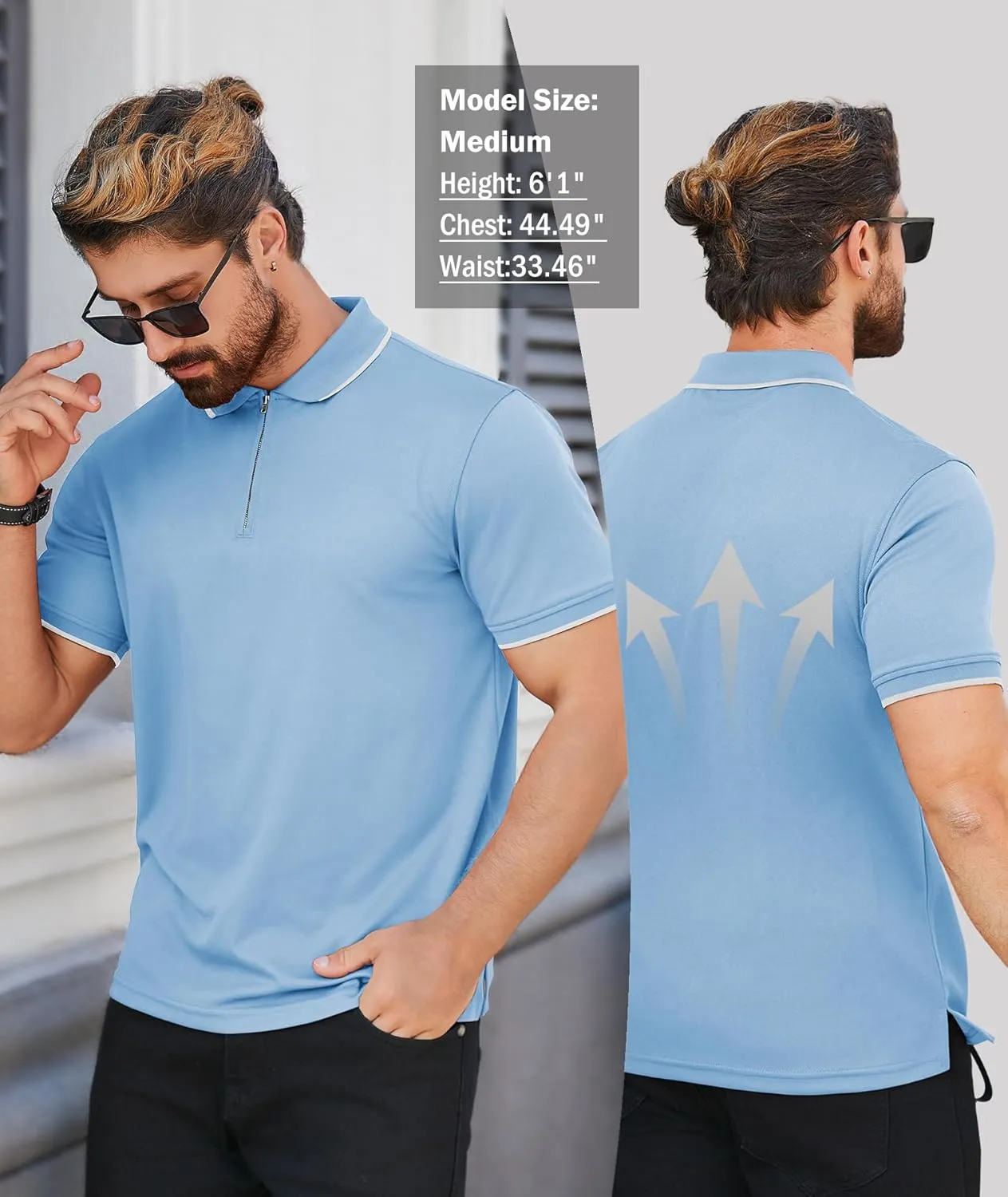 ZITY Mens Quarter Zip Polo Shirts Casual Classic Short Sleeve Contrast Collar Polo T Shirts