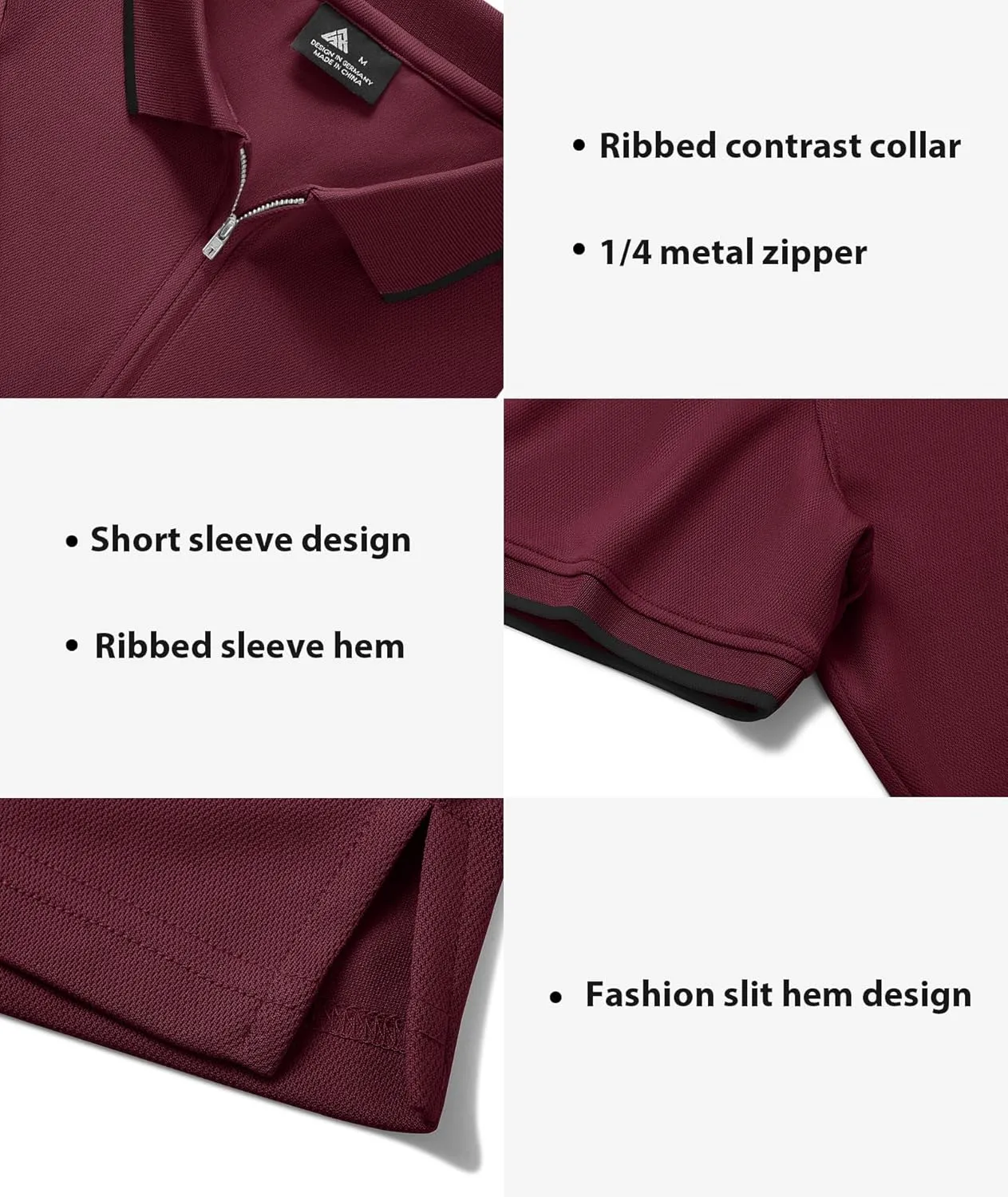ZITY Mens Quarter Zip Polo Shirts Casual Classic Short Sleeve Contrast Collar Polo T Shirts